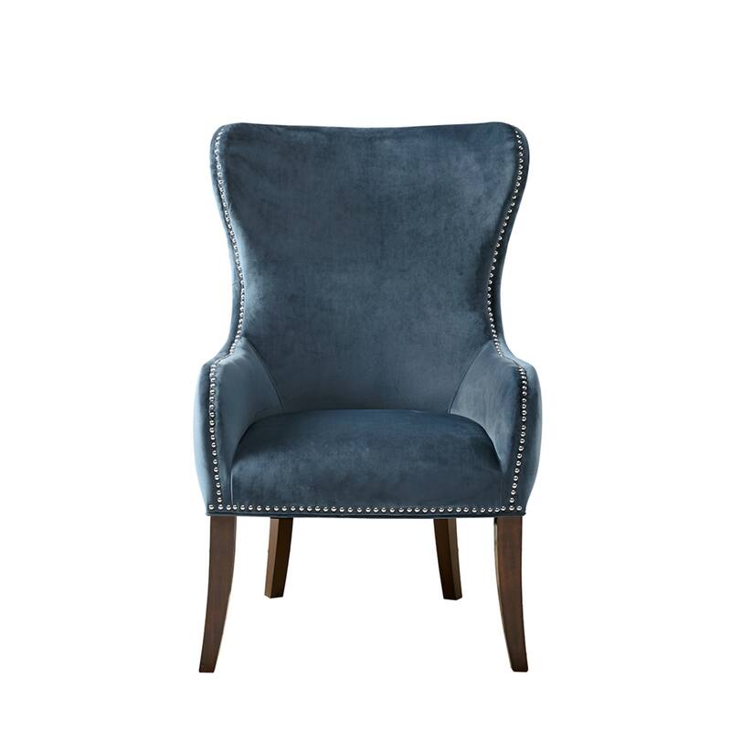 Roomfitters Wingback Accent Chair with Button Tufted Back, Upholstered Lounge Chair with Nailhead Trim and Solid Wood Legs, Blue - Blue
