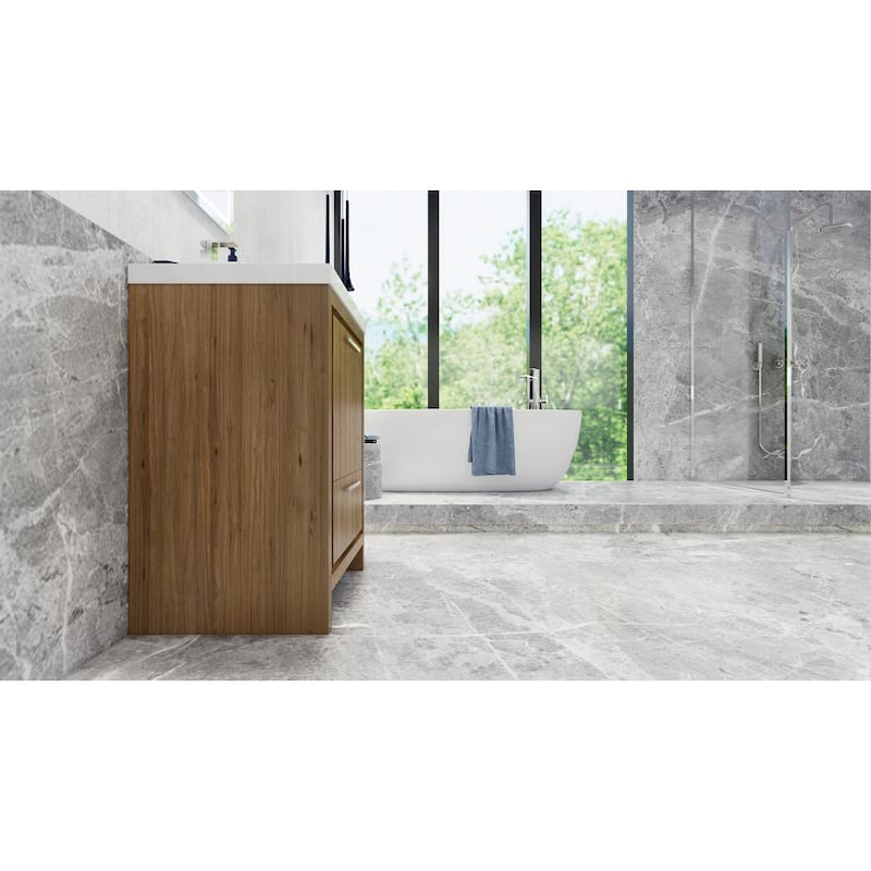 dolce 24 natural oak finish freestanding bath vanity with single basin reinforced acrylic top