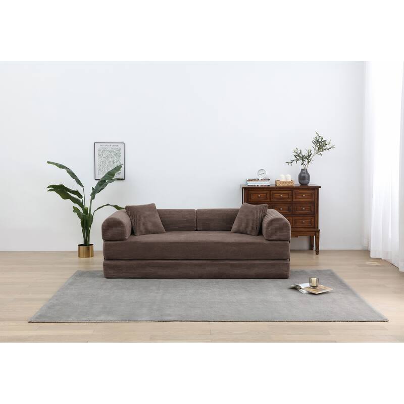 Convertible Sleeper Sofa Bed, Corduroy Folding Couch with Pillow