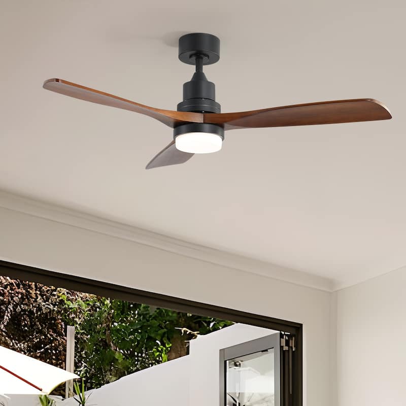 Sofucor 52" Indoor Wood Ceiling Fan Light with Remote, Integrated Light Optional