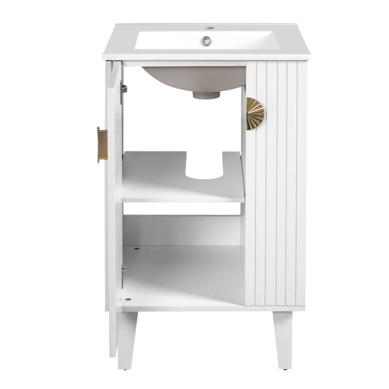 Bathroom Vanity, 20" Small Bathroom Vanity with Ceramic Sink, Chic Half-Moon Pulls Bathroom Cabinet