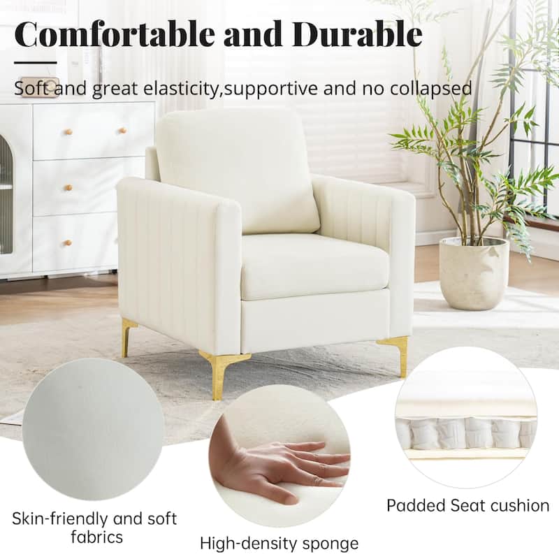 Modern Velvet Accent Chair for Living Room & Bedroom Comfy Reading Armchair with Gold Metal Legs