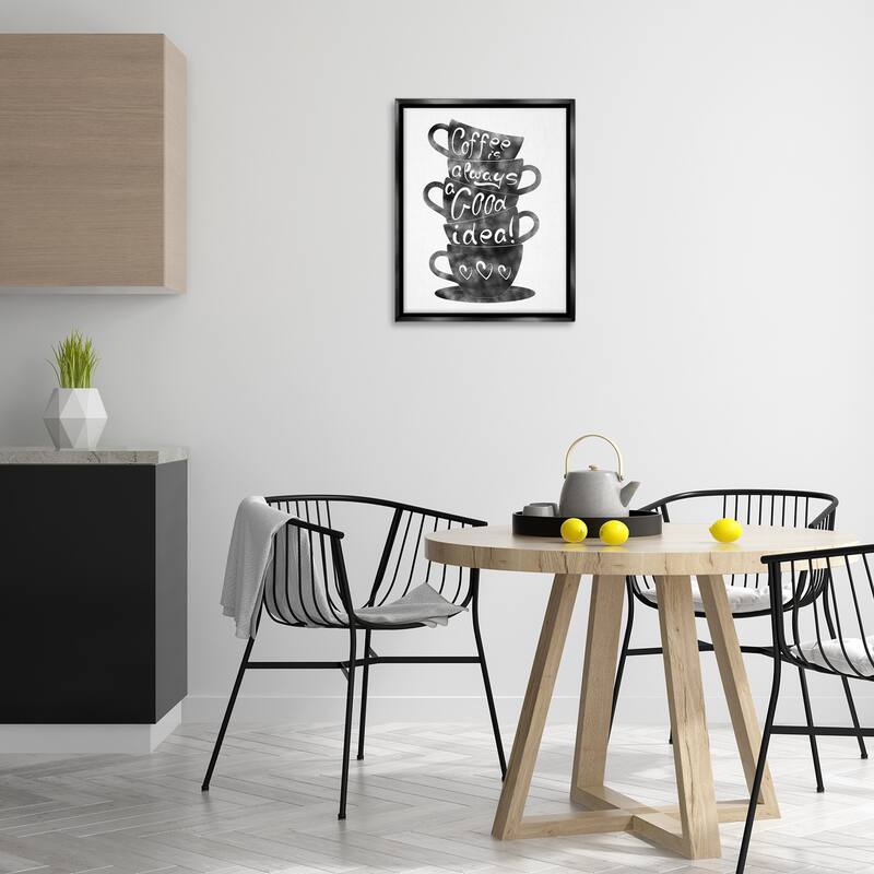 Stupell Coffee Mugs Stacked & Phrase Framed Floater Canvas Wall Art Design By Marcus Prime