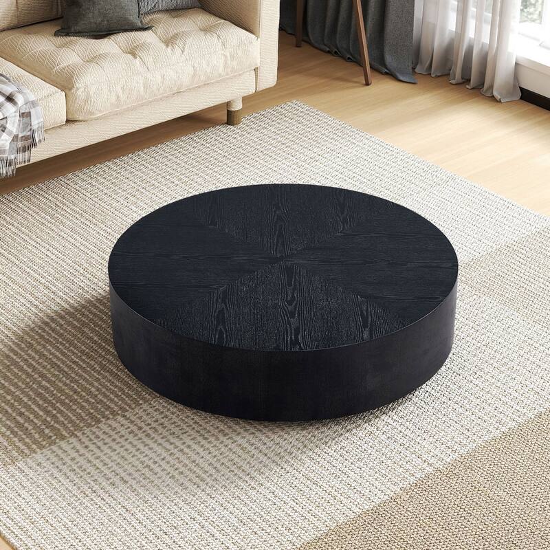 35.43" Modern Round Coffee Table with Solid Wood Base, Wood Grain Top, Ideal for Living Room, Bedroom, Apartment