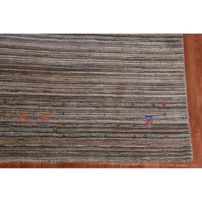 Hand Knotted Oriental 100% Wool Carpet Tribal Stripe Multi-Colored Gabbeh Area Rug - 9' 9'' X 7' 11''