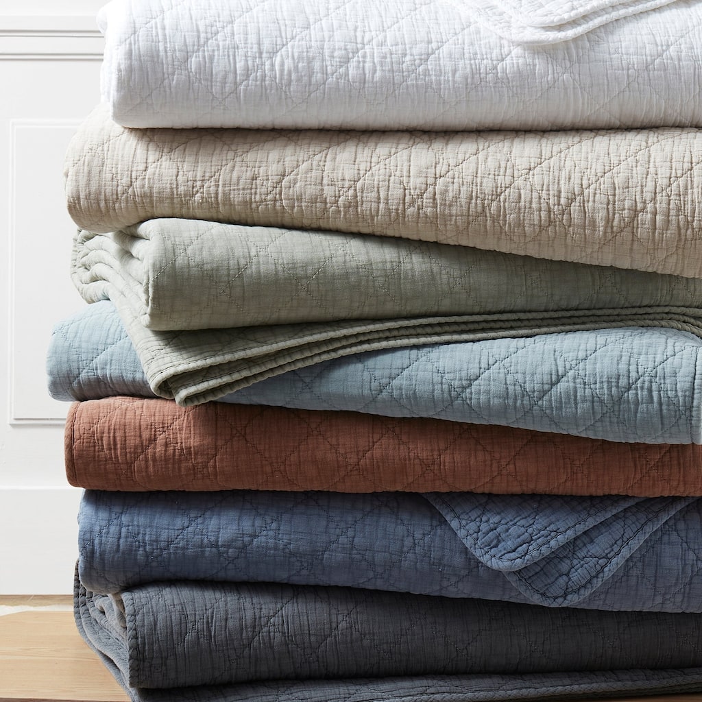 HiEnd Accents Stonewashed Cotton Gauze Traditional Style Solid Color Diamond Stitch 3 Piece Quilt Set