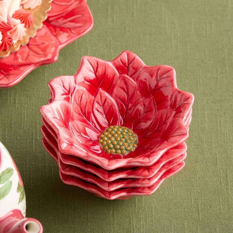 Certifed International Winter Blooms Set of 4 3-D Poinsettia Ice Cream/Dessert Bowls - 5 L x 5 W x 2.75 H