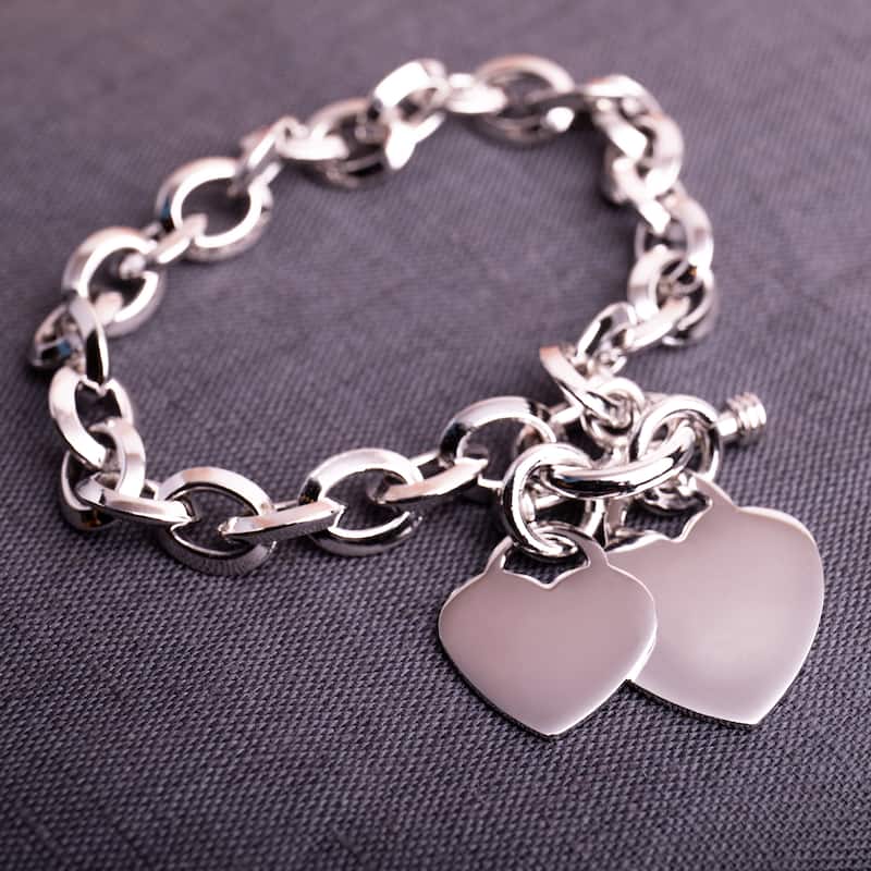 Miadora Sterling Silver Double Heart Link Charm Bracelet - 7.5 in x 46.5 mm - 7.5 in x 46.5 mm