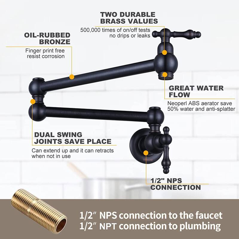 WOWOW Wall Mounted Pot Filler Faucet with Double Joints