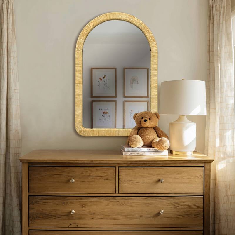 39" Natural Rattan Arched Wall Mirror