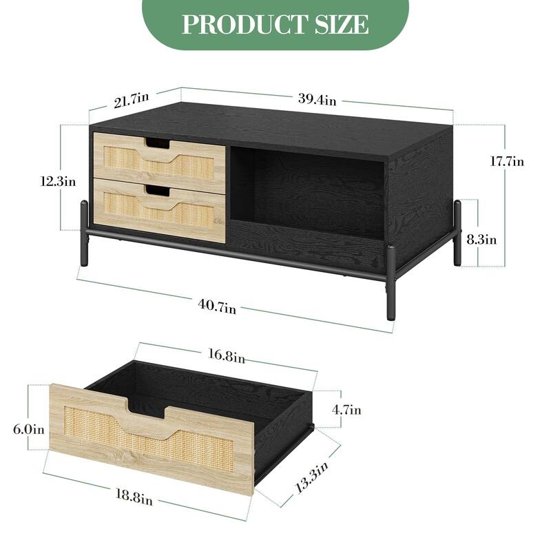 Coffee Table with LED Light,4 Large Storage Drawers and 2 Open Storage Shelf