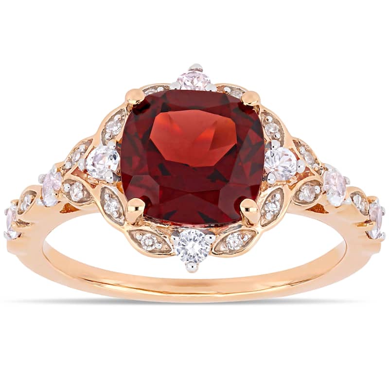 Miadora 14k Rose Gold Garnet / White Sapphire / Diamond Ring