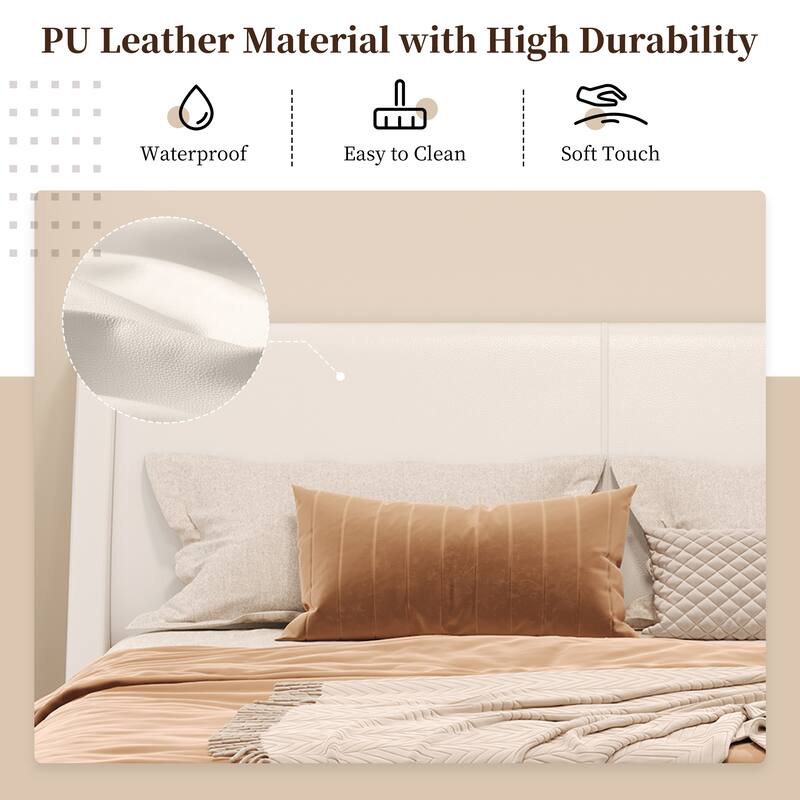 Christopher Knight Home - Persephone PU Leather Bed Frame with Wave-Like Curve Design and Trapezoidal-Shaped Leg
