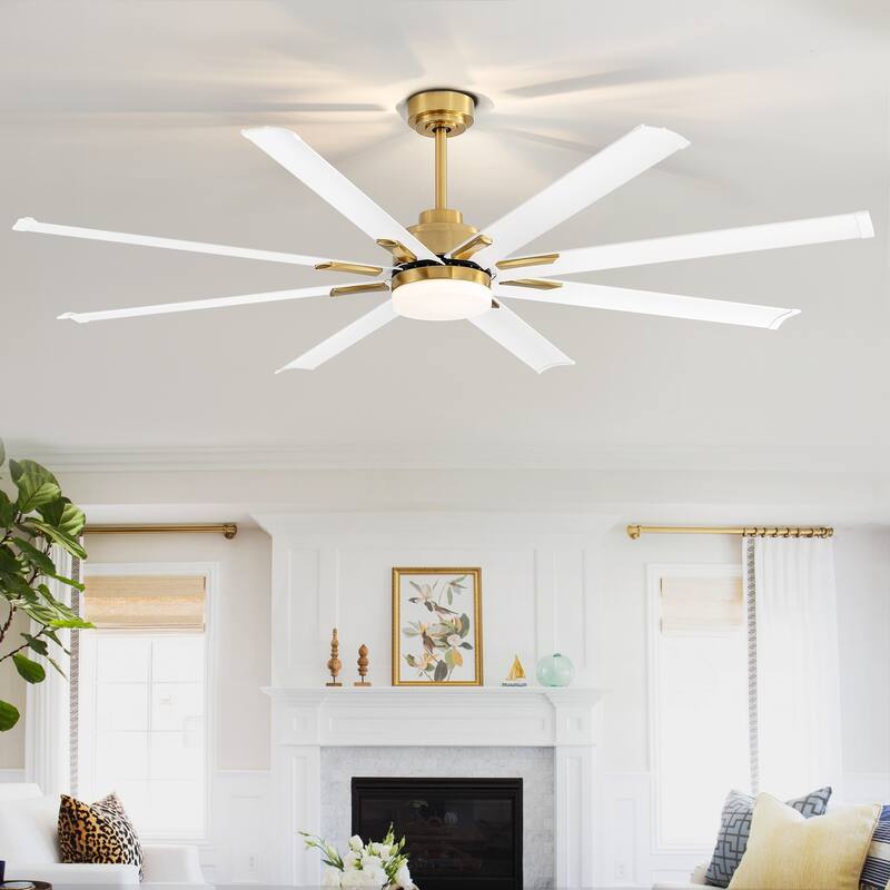 72" Gold LED Ceiling Fan with Light Kit and Remote-8 Aluminum blade