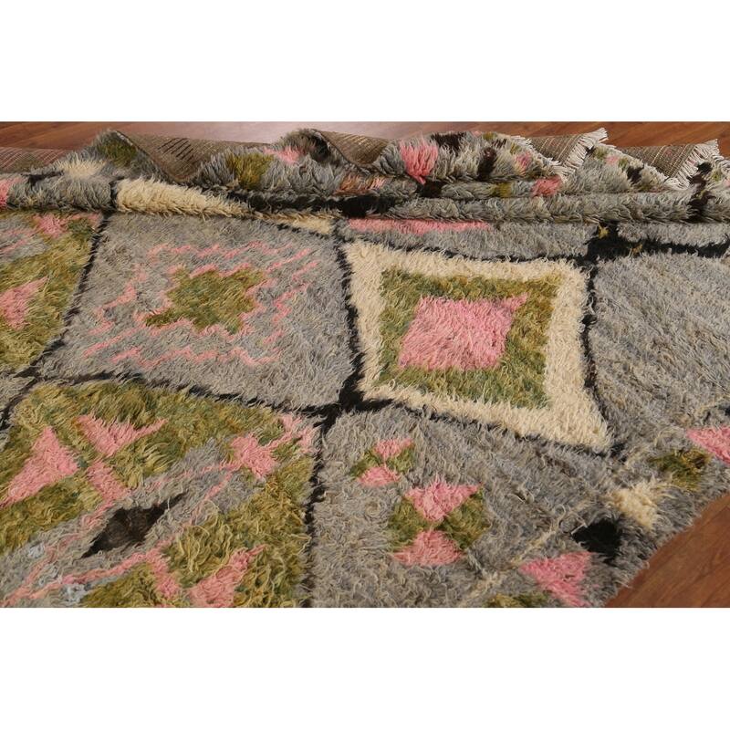 Hand Knotted Oriental 100% Wool Carpet Modern Tribal Greys & Charcoal Moroccan Area Rug - 8' 10'' X 6' 10''