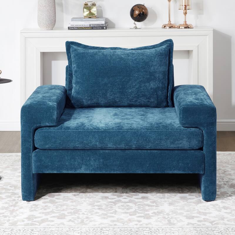 Roomfitters Chenille Upholstered Accent Armchair with Wide Armrests, Ergonomic Lounge Chair - Blue