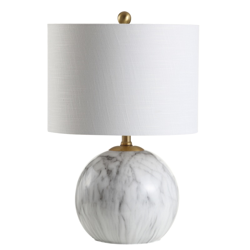 Mia 21.5" Faux Marble Resin LED Table Lamp, White/Brass Gold by JONATHAN Y