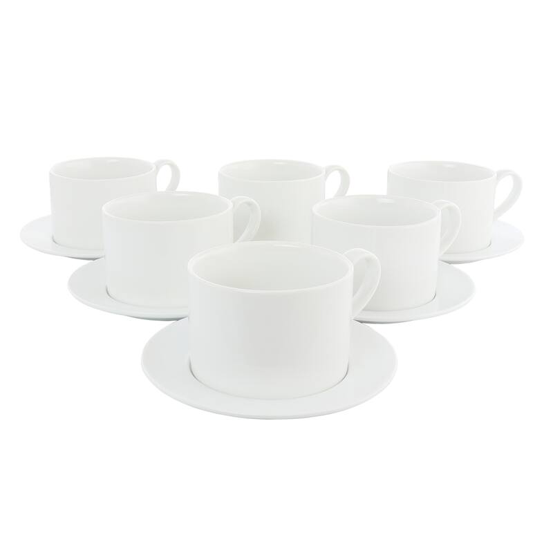 6 Piece 3.75 Inch Fine Ceramic Cups and Saucers Set - White