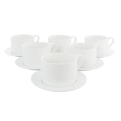6 Piece 3.75 Inch Fine Ceramic Cups and Saucers Set