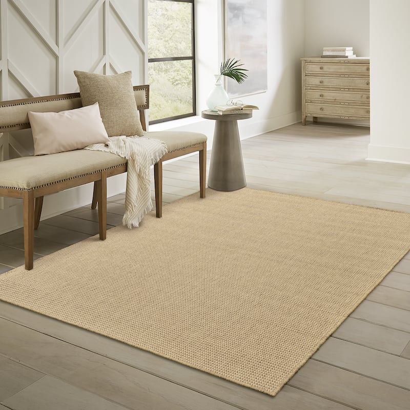 Style Haven Veranda Light Brown Solid Textured Indoor-Outdoor Area Rug - 1'9" x 3'9" - Light Brown