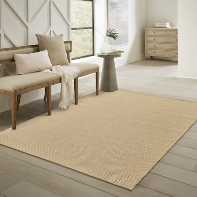 Style Haven Veranda Light Brown Solid Textured Indoor-Outdoor Area Rug