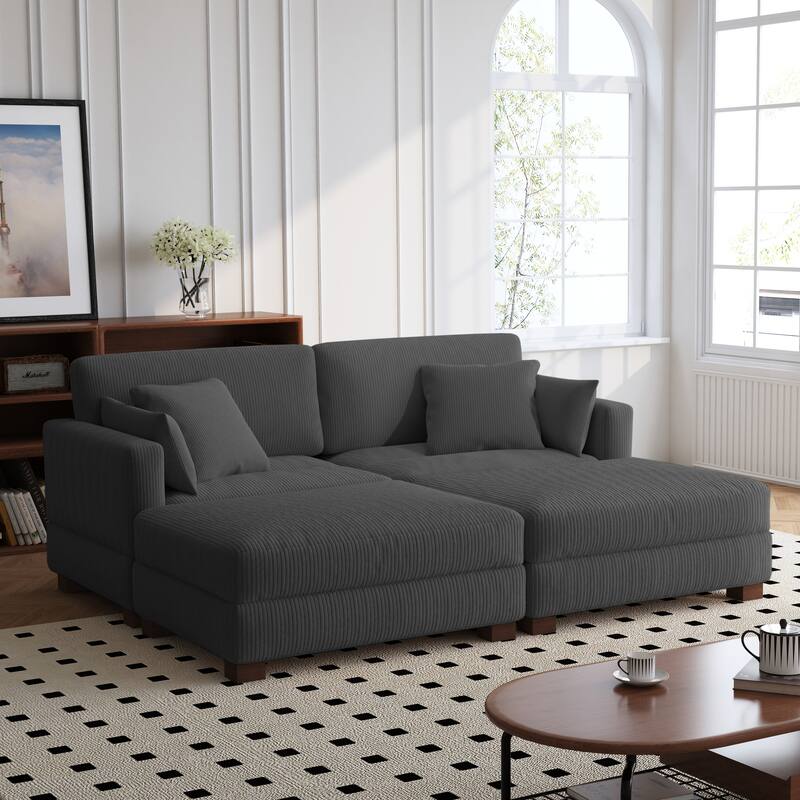 88" Convertible Larger Couch Modular Sectional Sofa Set - Grey&2 Pillows