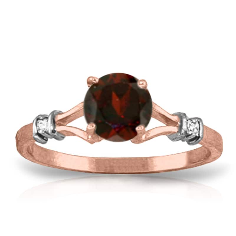 14K Solid Gold 1.07 Carat Diamond Ring w/ Round Cut Garnet Gemstone - 5.5 - Rose