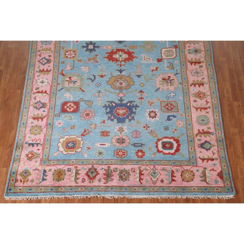 Light Blue Oushak Area Rug Hand-Knotted Transitional Wool Carpet - 7'9"x 9'9"