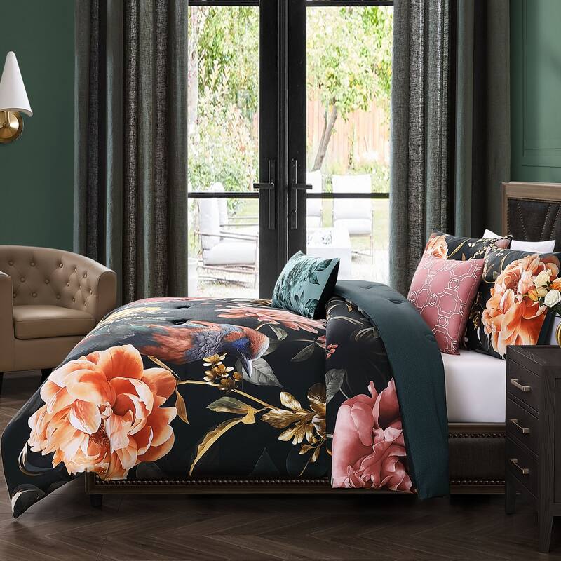 Bebejan Botanical Birds 100% Cotton Sateen 5 Piece Reversible Comforter Set