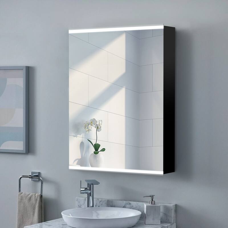 Bathroom LED Rectangular Aluminum Surface Mount Medicine Medicine Cabinet With Adjusted Glass shelves - 26"H x 20''W x 4.25''D,Left Open