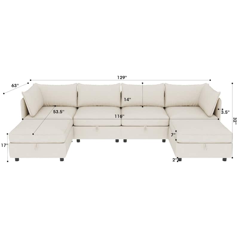 93.5" Chenille Modular Sectional Sofa, 6-Seater