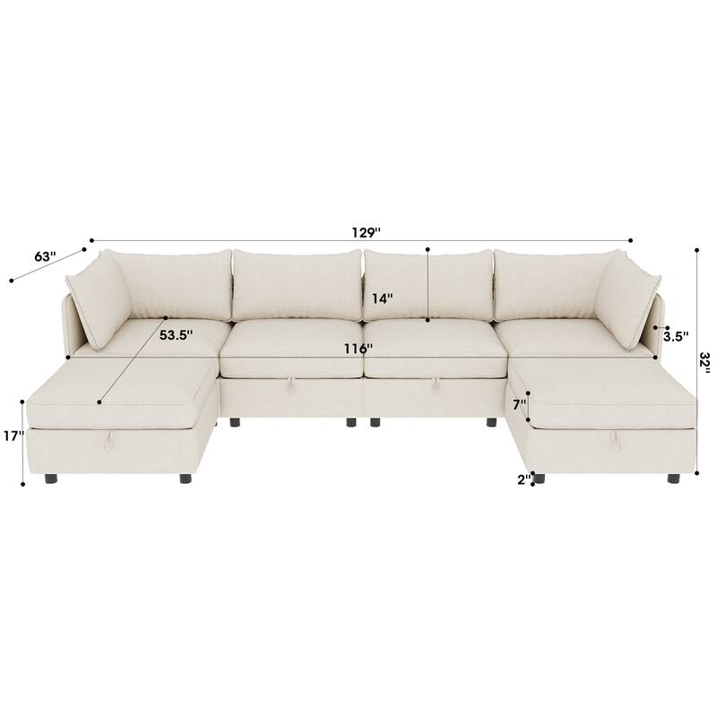 Modular Sleeper Sofa Bed Convertible U-shape Recliner wStorage Ottoman
