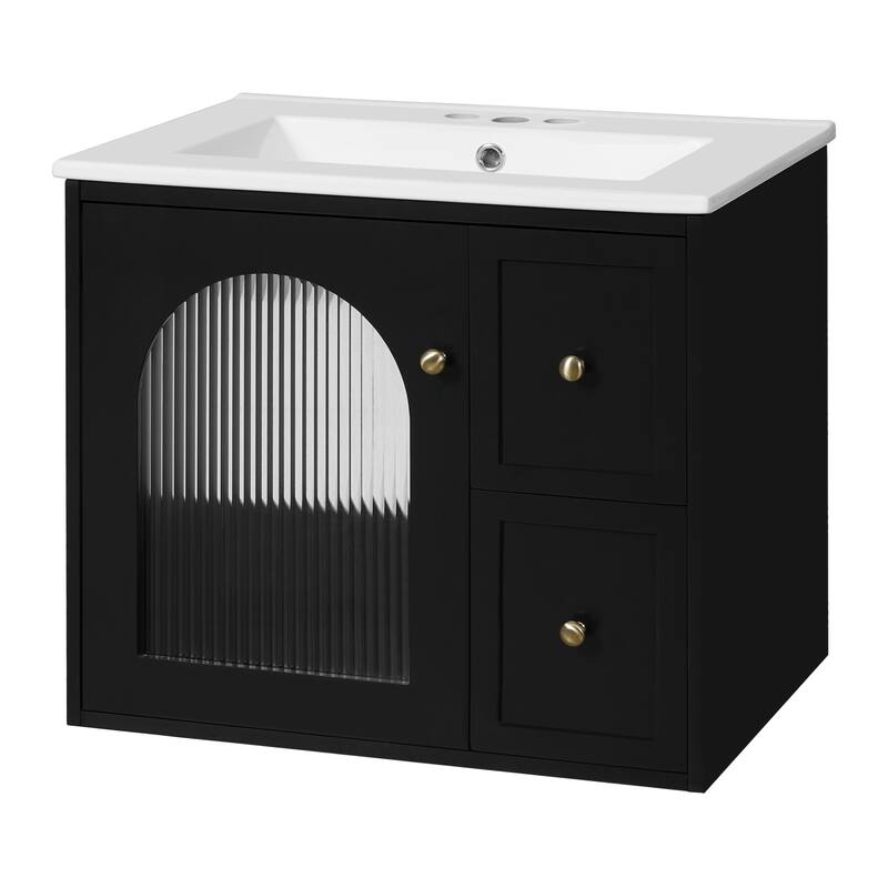24'' Wall Mounted Bathroom Vanity with White Integrated Ceramic Sink - 24'' x 18'' x 21.75''