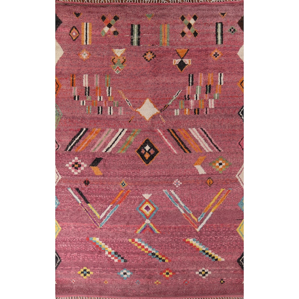Pink Geometric Moroccan Large Area Rug Hand-Knotted Wool Carpet - 9'10" x 14'7"