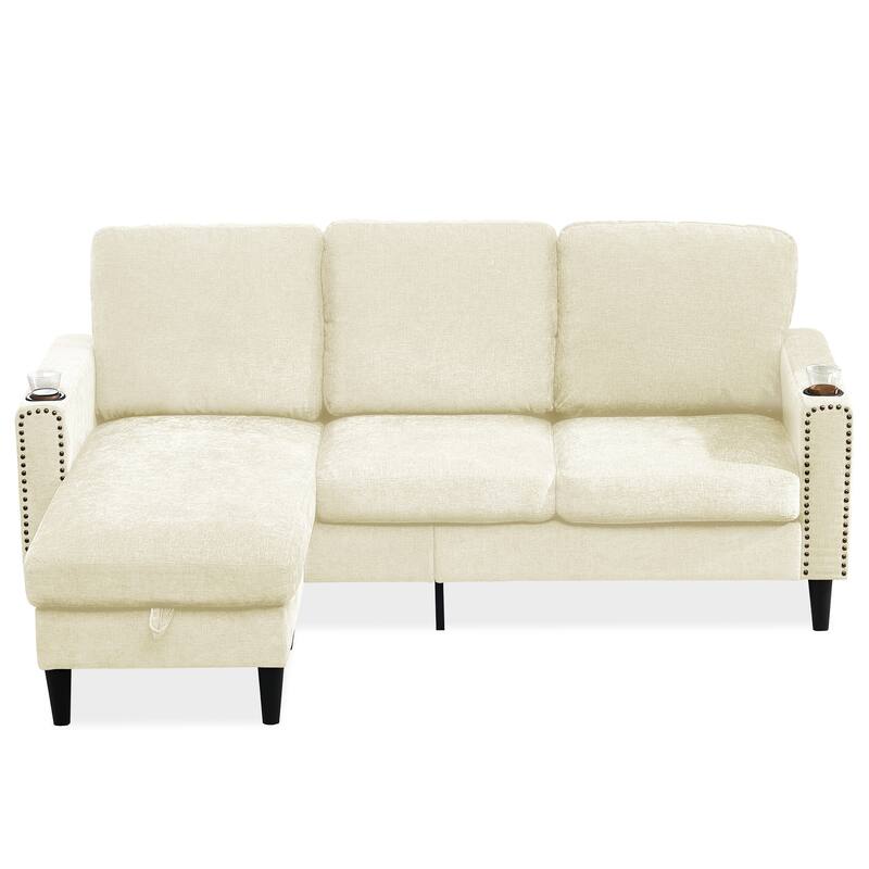 Contemporary Chenille L-Shape Sofa with Storage Chaise for Living Room, Apartment, Office