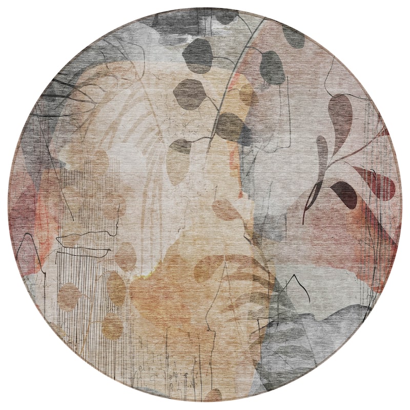 Machine Washable Indoor/ Outdoor Chantille Abstract Floral Rug