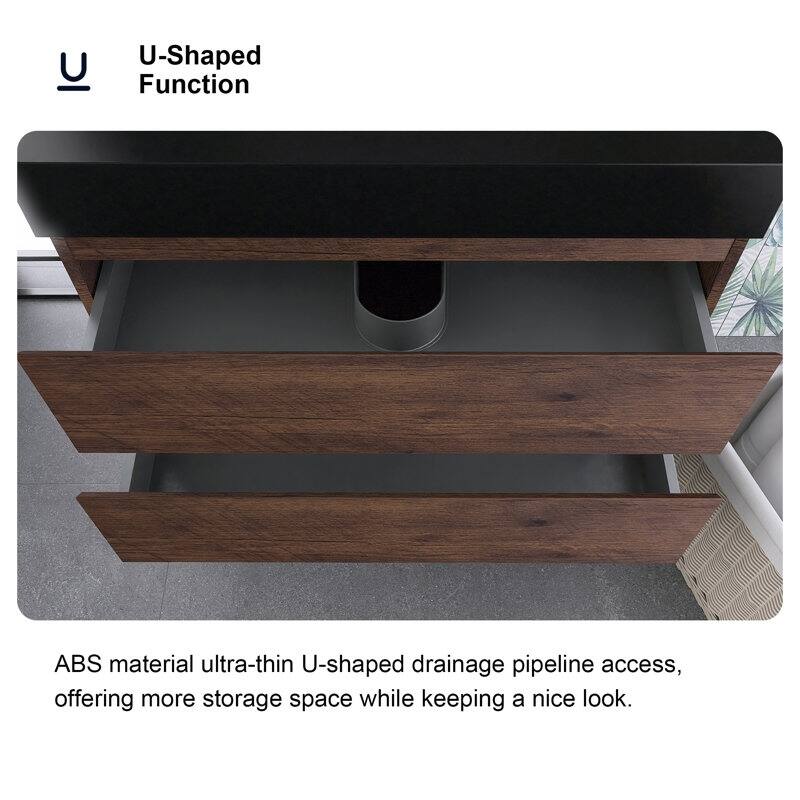 24"/30"/36" Wall-Mounted Bathroom Vanity Set with Black Integrated Quartz Sand Sink