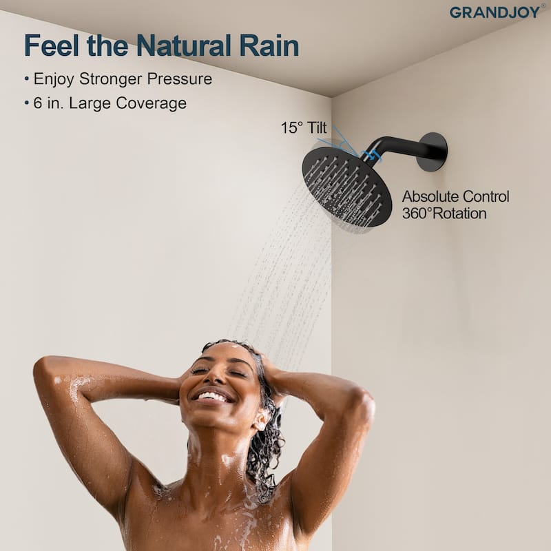 GRANDJOY Dual Shower Kit with Round Rainfall Head and Hand Shower, Lever Control Valve