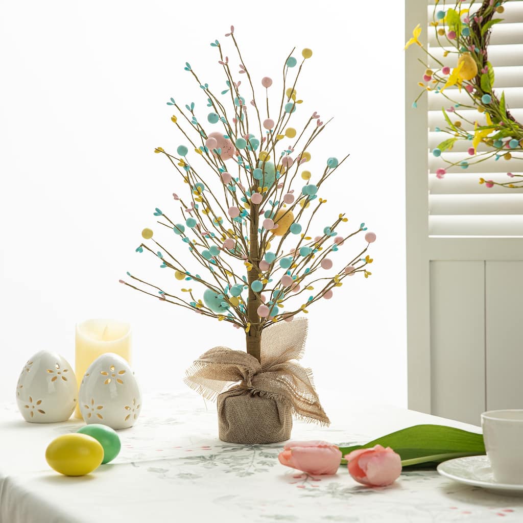 Glitzhome 18"H Easter Eggs Blossom Table Tree Spring Artificial Plants Centerpieces