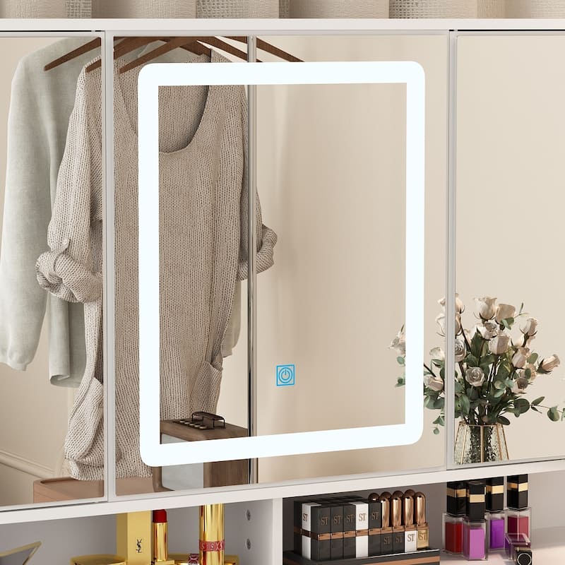 Spacious Vanity Desk with Mirrored Storage Cabinets - A Beauty Oasis