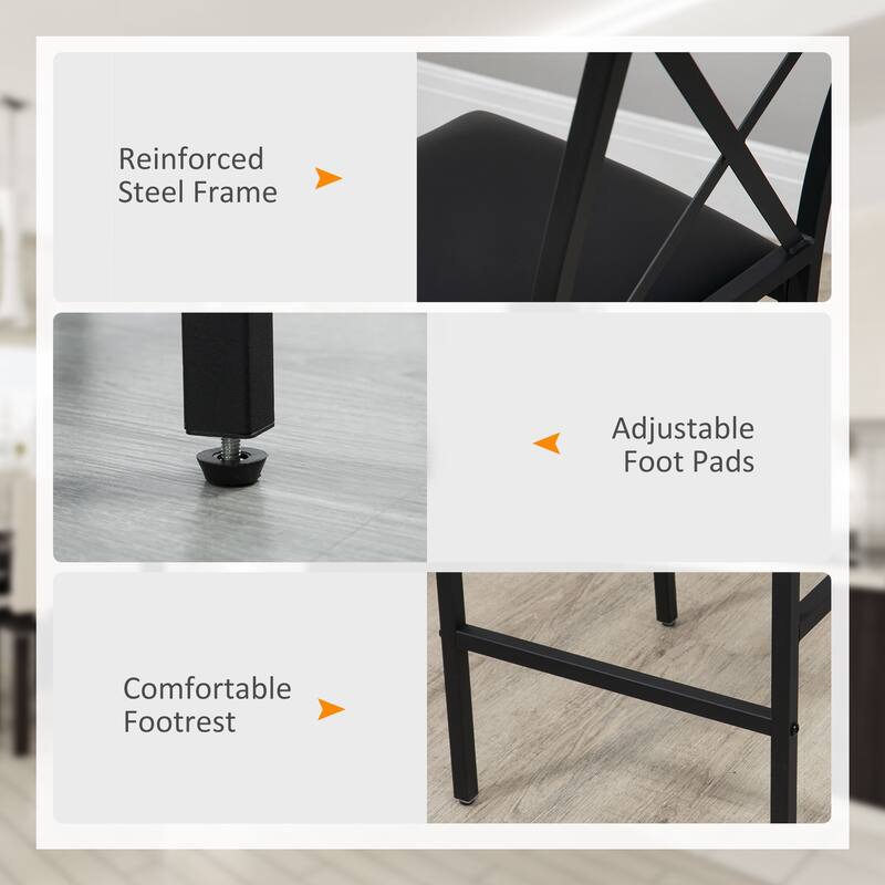 HOMCOM 3 Piece Dining Table Set, Bar Table and Chairs Set with PU Padded Stools and Steel Frame for Kitchen, Small Space, Brown