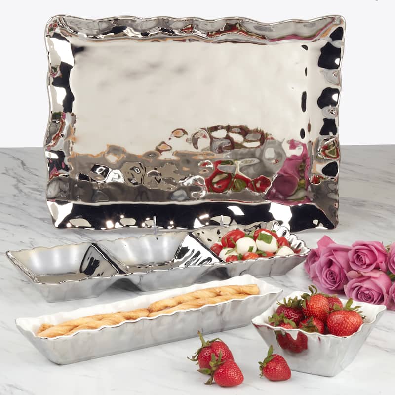 Certified International Silver Coast Rectangular Platter 16" x 10" - 16" x 10"
