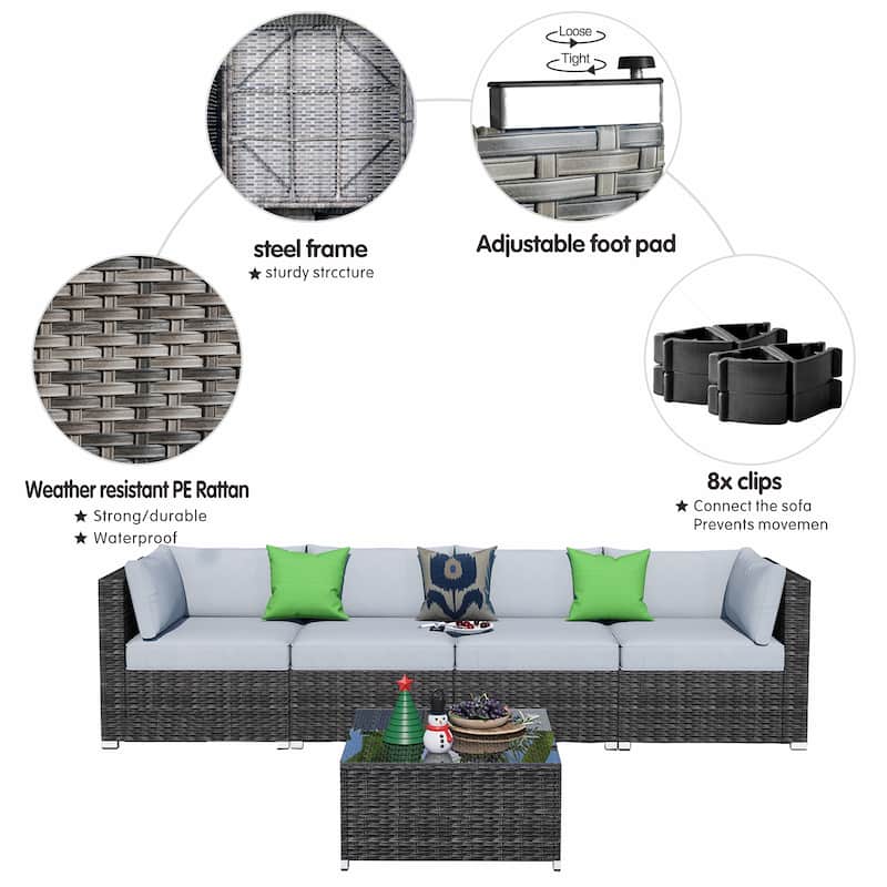 OVIOS Deep Seat Wicker 5-piece Sectional Set