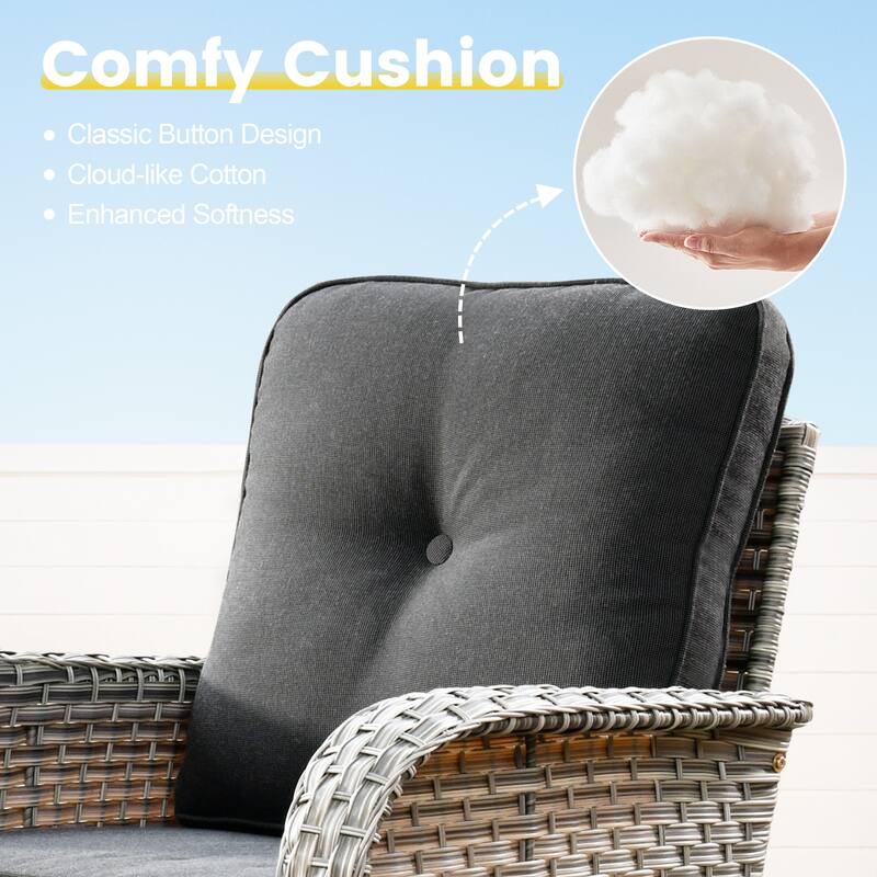 OVIOS 3-piece Swivel Rocking Wicker Chair Side Table Conversation Set