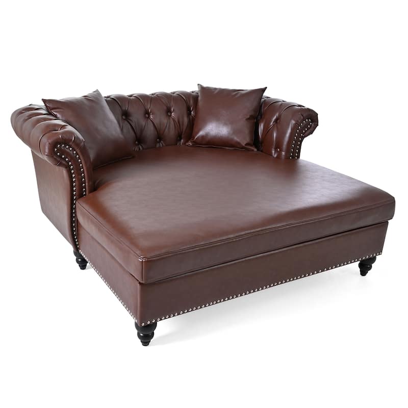 GDFStudio - Elara Luxe 63" Loveseat Chaise Lounge Couch with Upholstered PU Leather & Rolled Arm for Living Room or Office