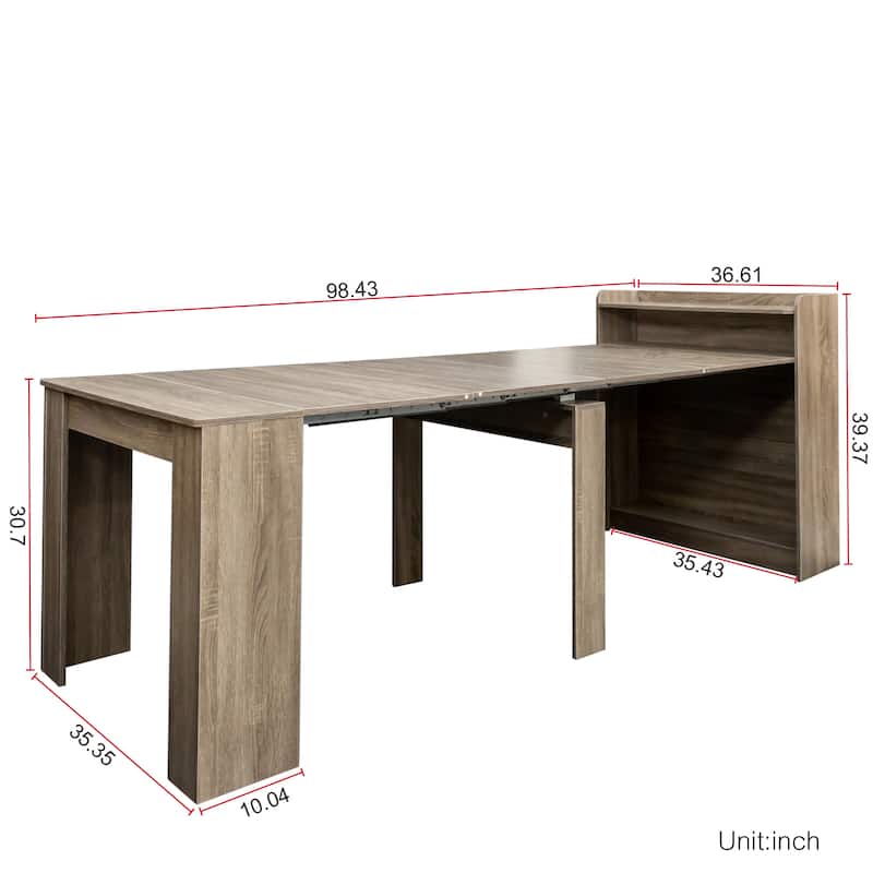 Barnwood Particle Board MDF Extendable Dining Table with Storage - 36.61 L x 98.43 W x 39.37 H in