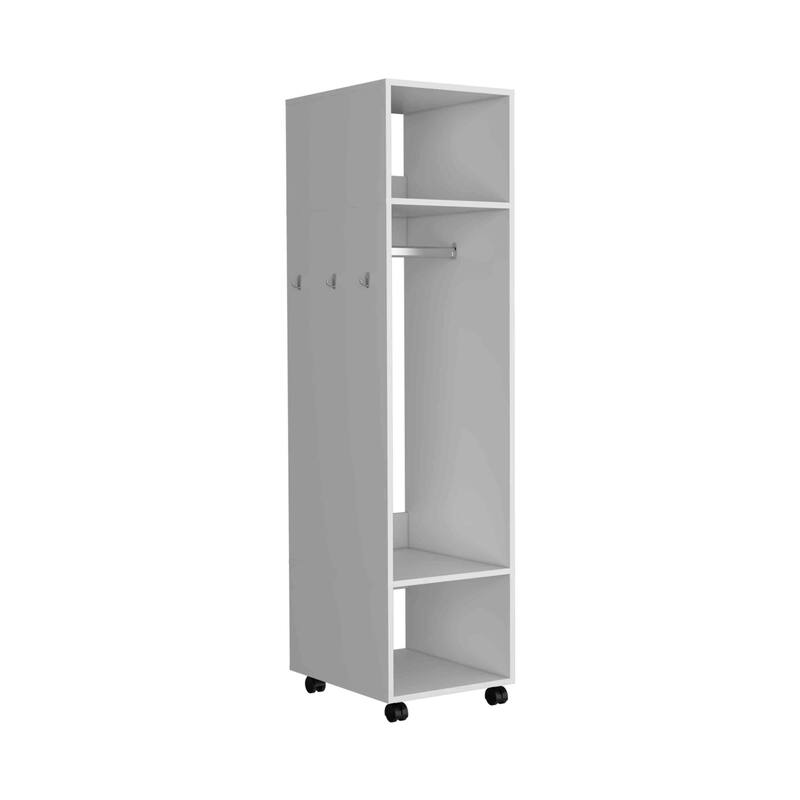 15.7" Modern Mirrored Armoire with Three Shelves, Casters and Hanging Rod