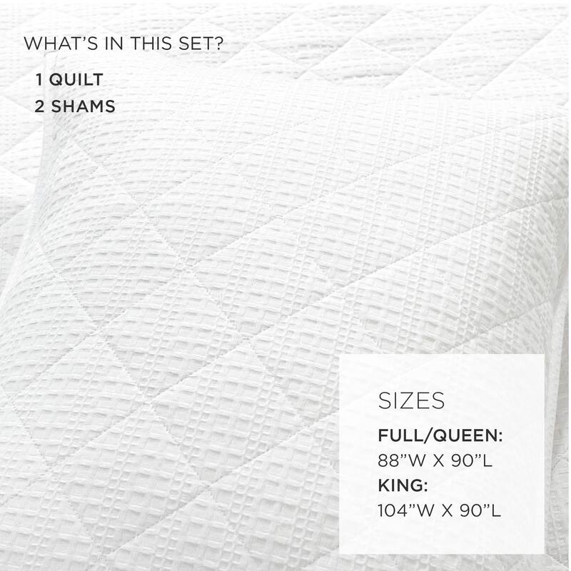 Lush Decor Haniya Solid Waffle Woven Cotton Textured Quilt 3 Pieces Set