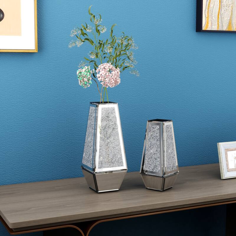 Crushed Diamond Mirrored Vases,Set of 2