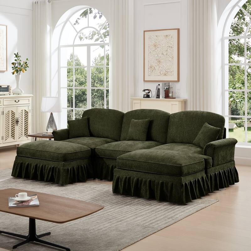 GDFStudio - Classic Modular U-Shaped Chenille 107" Sectional Sofa with Ottomans